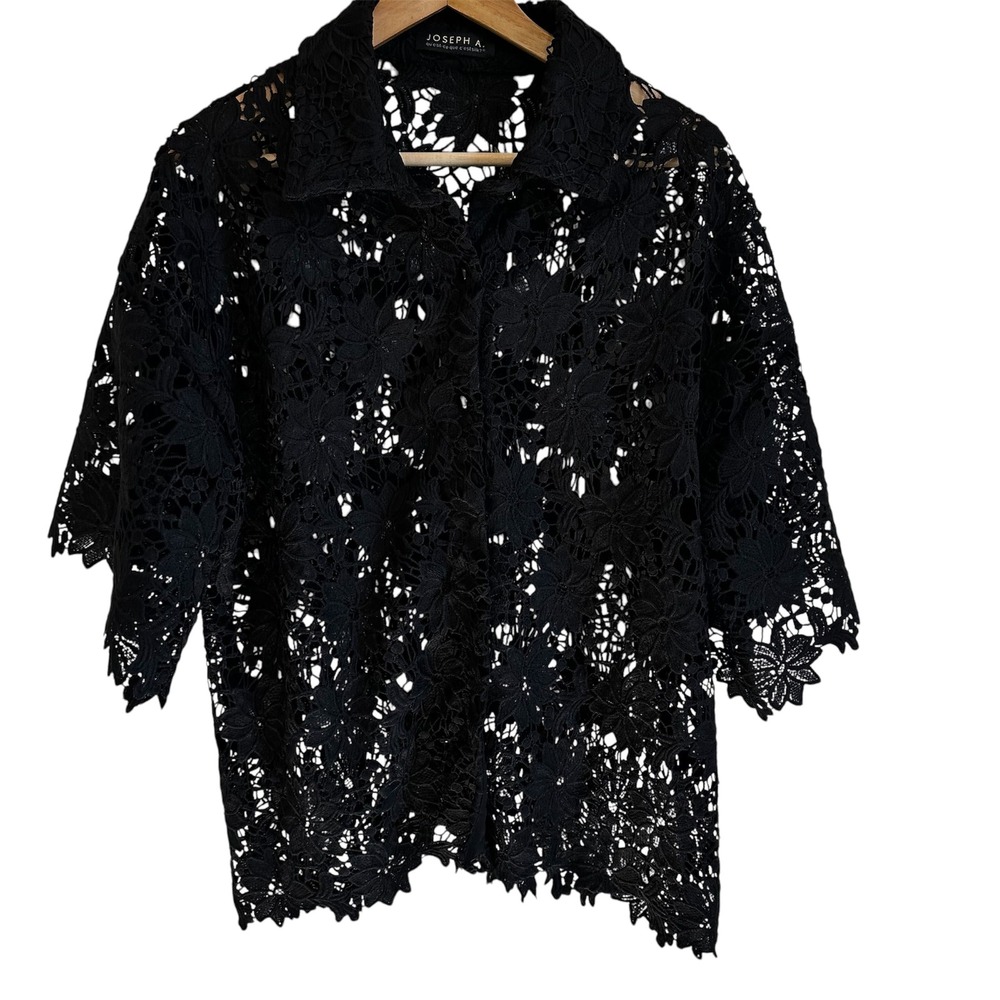 Joseph A Black Floral Lace Button-Down Shirt